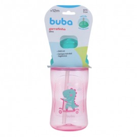 Garrafinha Copo Infantil Com Canudo Dino Patinete Rosa 340 ml - BUBA