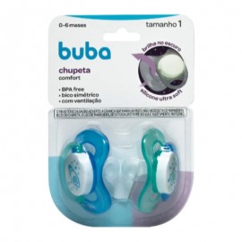 Kit 2 Chupetas Comfort Brilha No Escuro Azul e Verde Tamanho 1 - BUBA