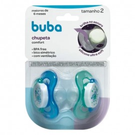 Kit 2 Chupetas Comfort Brilha No Escuro Azul e Verde Tamanho 2 - BUBA