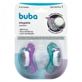 Kit 2 Chupetas Comfort Brilha No Escuro Lilás e Verde Tamanho 1 - BUBA