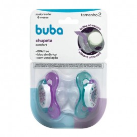 Kit 2 Chupetas Comfort Brilha No Escuro Lilás e Verde Tamanho 2 - BUBA