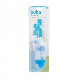 Kit 2 Escovas De Limpeza Para Mamadeira E Bico Azul - BUBA