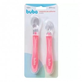 Kit Colher Infantil Silicone 2 Unidades Rosa - BUBA