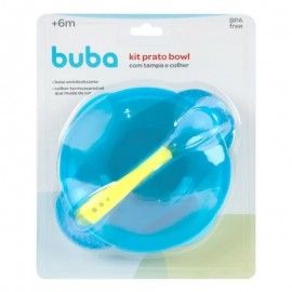 Kit Pratinho Infantil Bowl Com Tampa E Colher Azul - BUBA