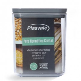 Porta Mantimentos Hermético Cristal Quadrado 1 Litro - PLASVALE